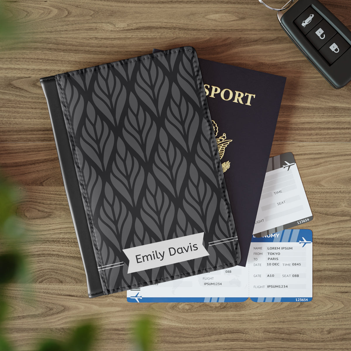 Personalized Passport Cover – Monogrammed Leaf Pattern Travel Wallet (Custom Name)