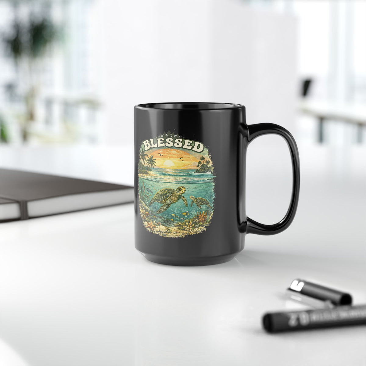 Blessed Sea Turtle Mug Ocean Coffee Cup Christian Beach Nature Gift