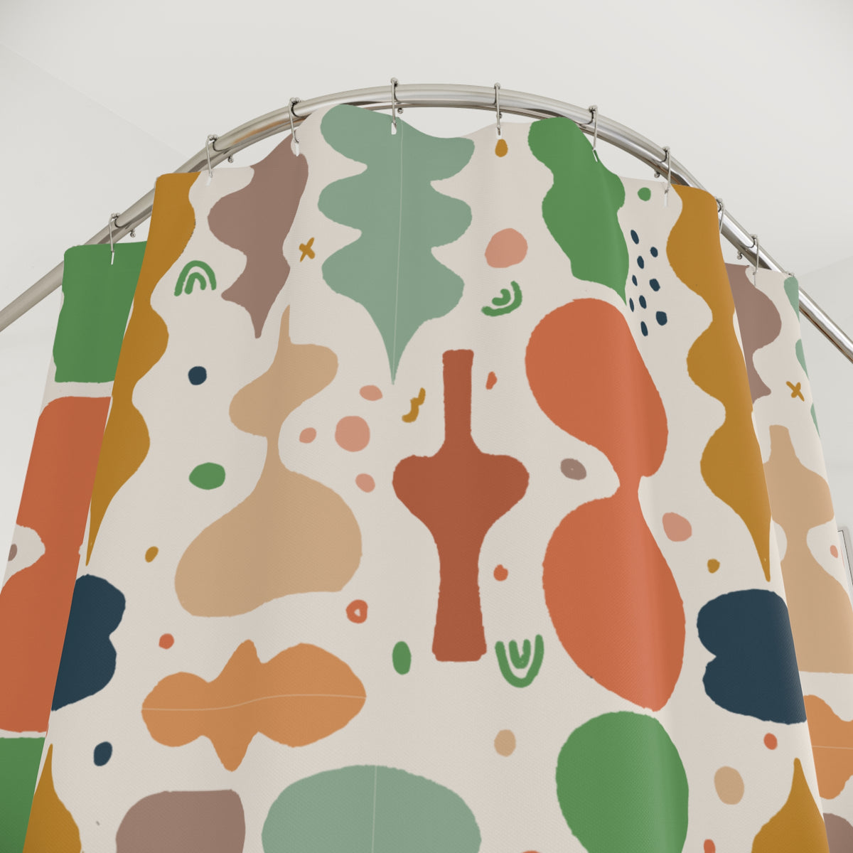 Mid Century Modern Shower Curtain | Retro Abstract Bathroom Decor | Earth Tone Geometric Bath Curtain