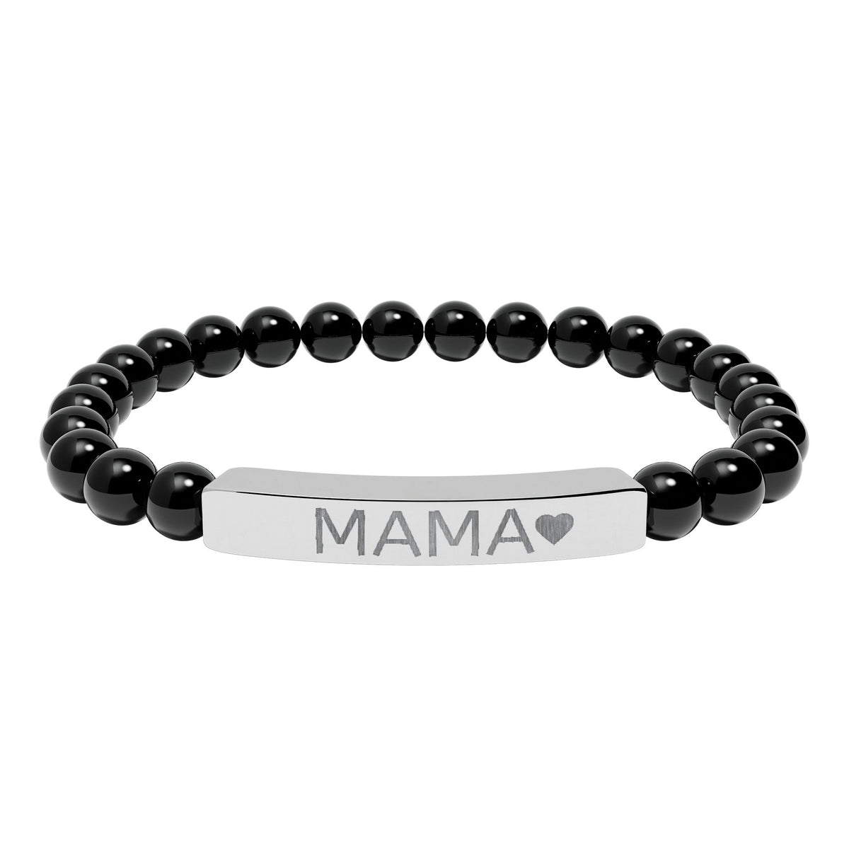 Mama Heart Natural Stone Bracelet – Engraved Beaded Jewelry