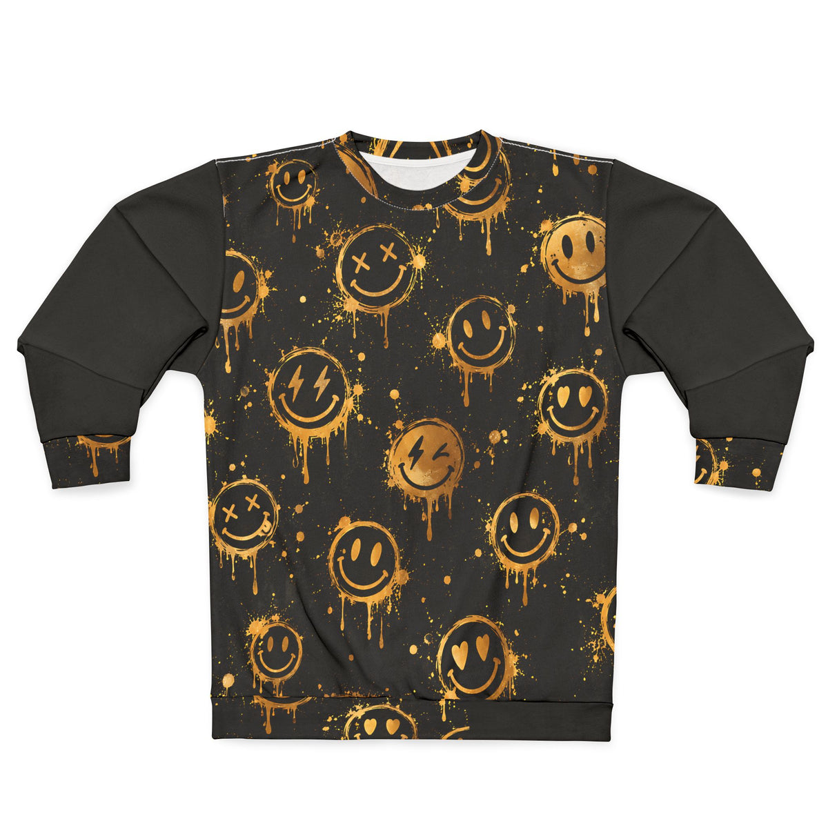 Gold Graffiti Smiley Unisex Sweatshirt – Black Streetwear Print