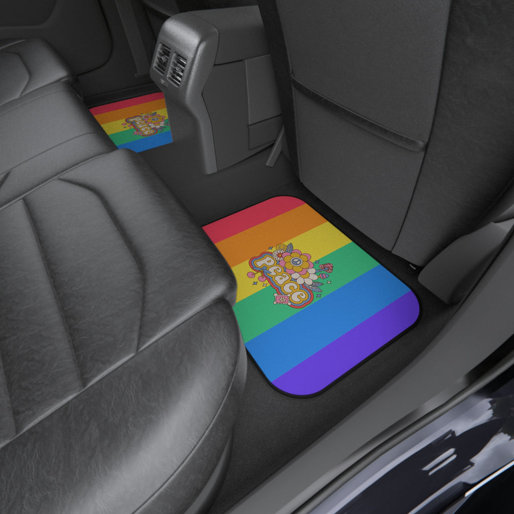 Rainbow Peace Car Floor Mats – Retro 4-Piece Set
