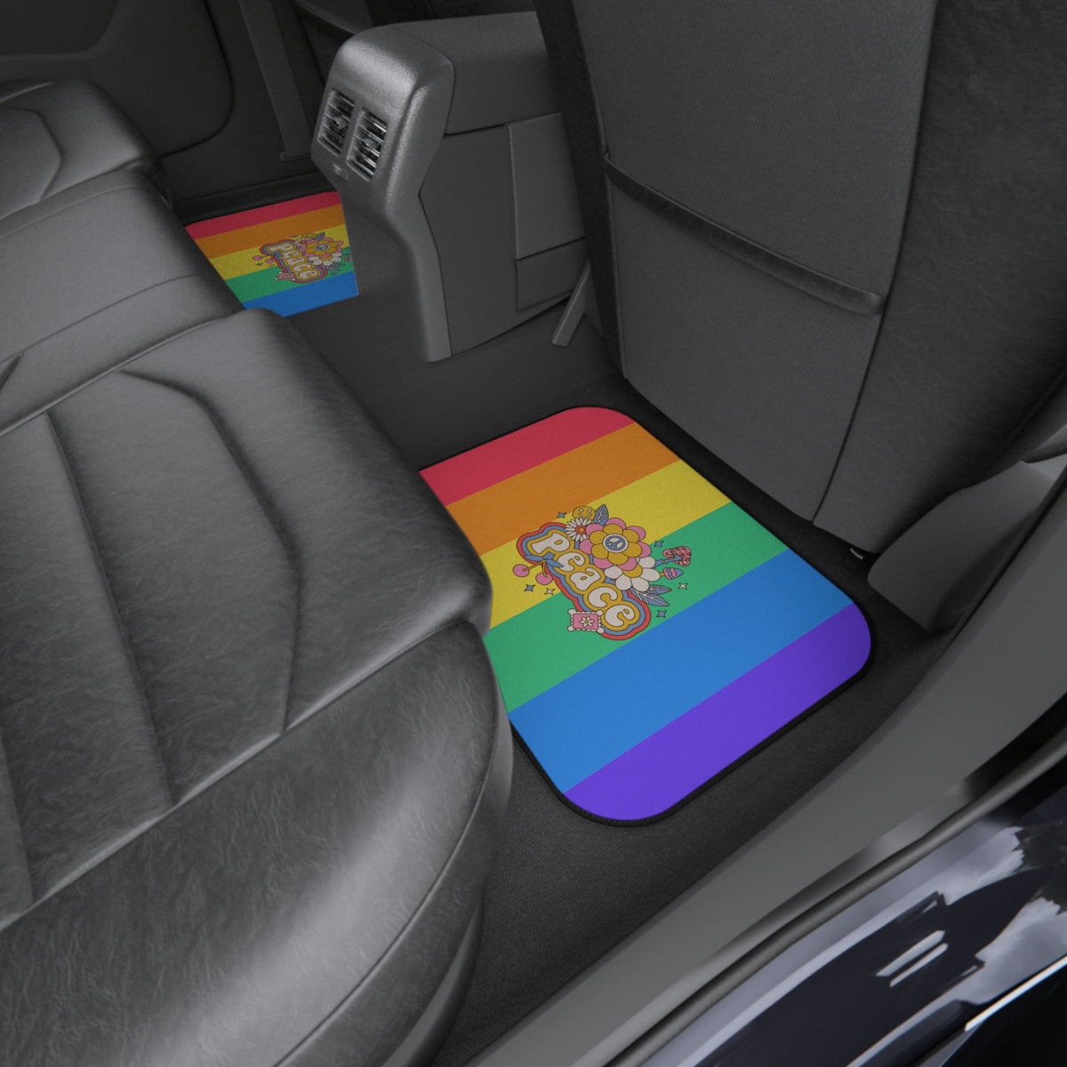 Rainbow Peace Car Floor Mats – Retro 4-Piece Set