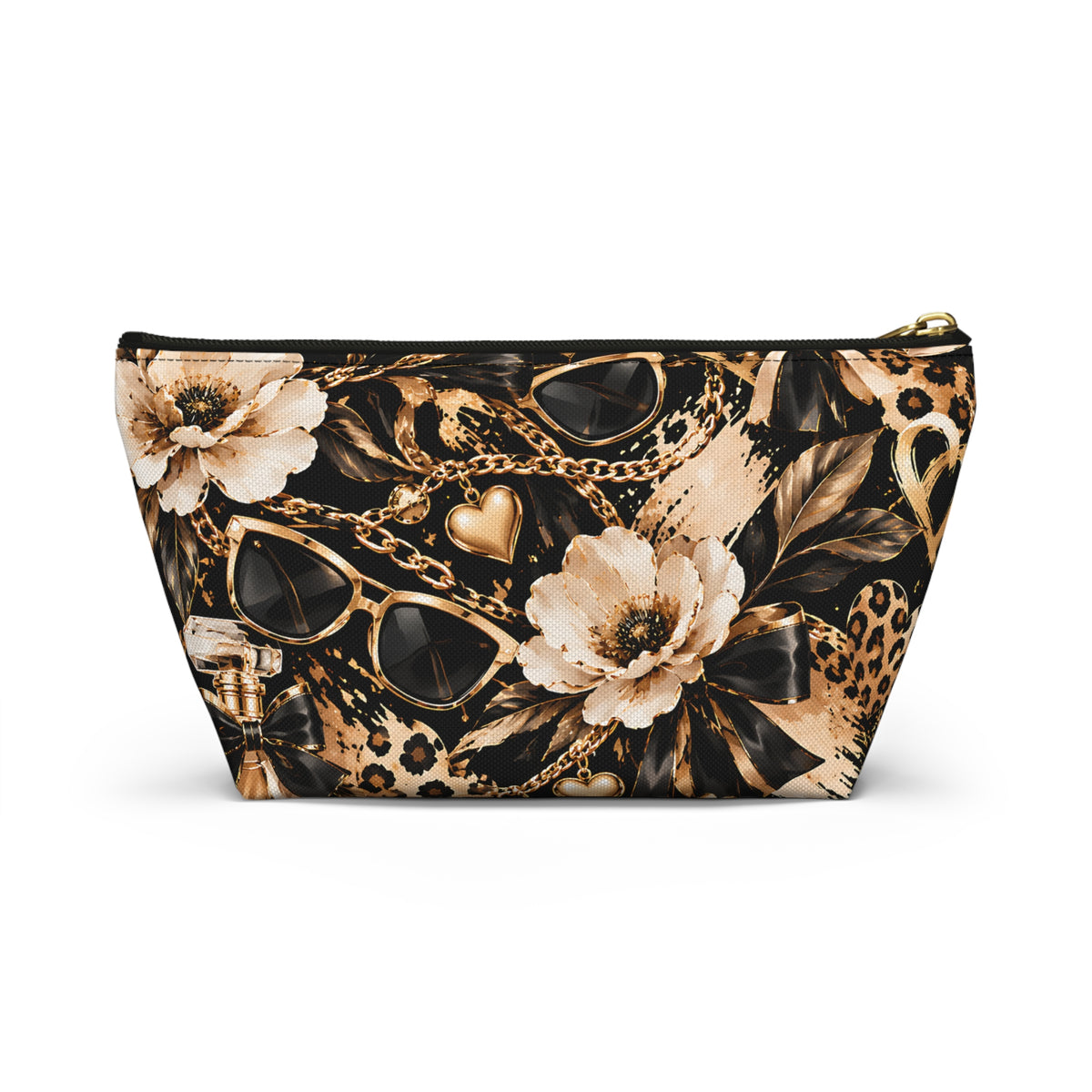 Black & Gold Glam Pouch – Floral Fashion Print