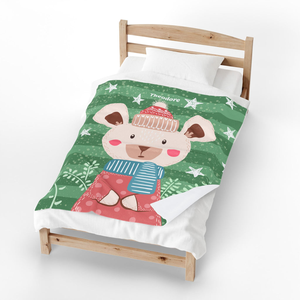 Personalized Baby Blanket with Name  Custom Nursery Plush Throw  Cute Winter Animal Kids Blanket  Baby Shower Gift