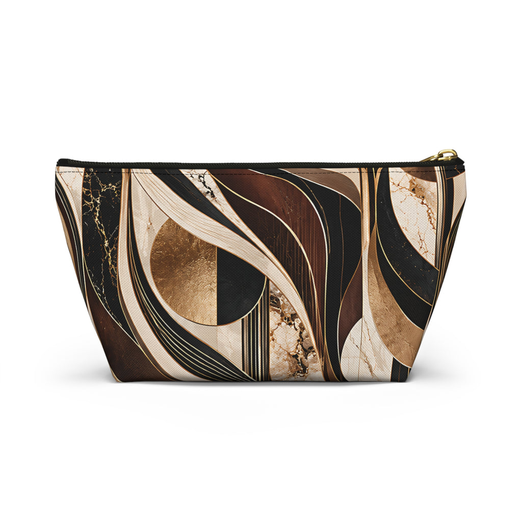 Modern Marble Pouch – Black, Gold & Neutral Abstract Print