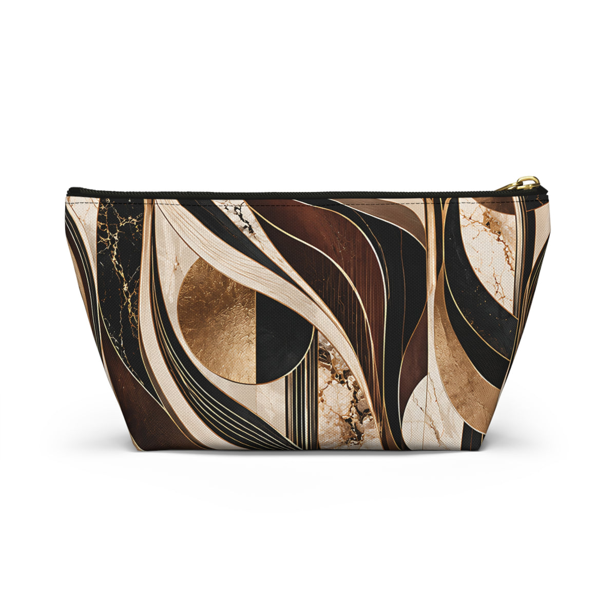 Modern Marble Pouch – Black, Gold & Neutral Abstract Print