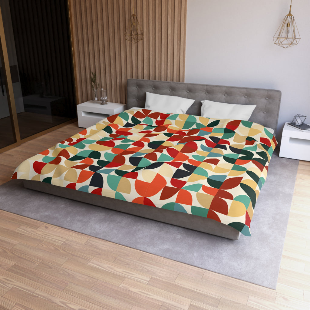 Retro Geometric Petal Pattern Duvet Cover | Mid Century Modern Bedding