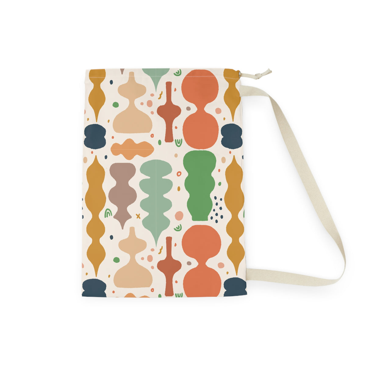 Abstract Shapes Laundry Bag | Retro Colorful Pattern, Drawstring Tote