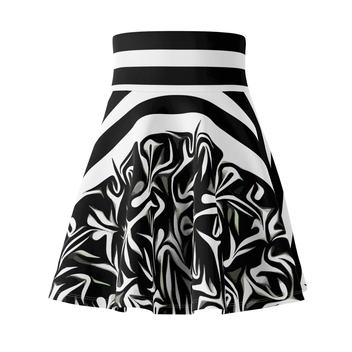 Black & White Abstract Skater Skirt – Modern Graphic Design