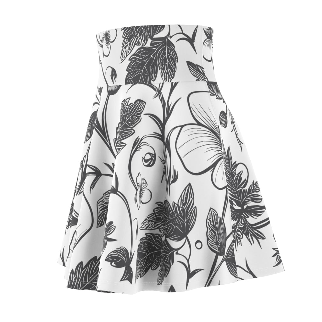 Black & White Floral Skater Skirt – Botanical Flower Design