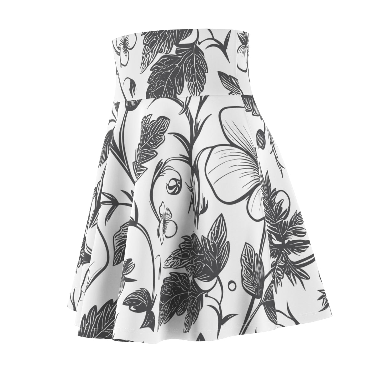 Black & White Floral Skater Skirt – Botanical Flower Design