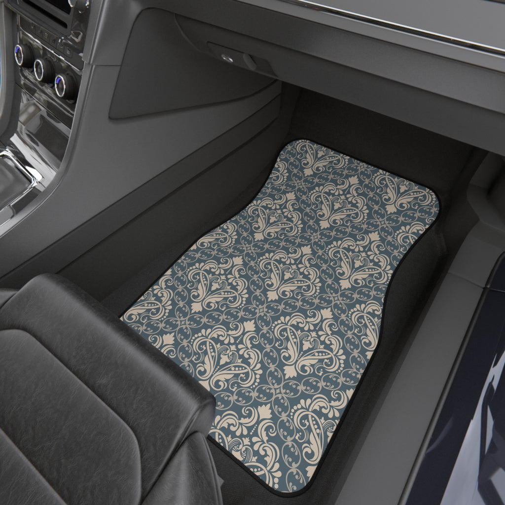 Blue Gray Damask Car Floor Mats – Elegant 4-Piece Set