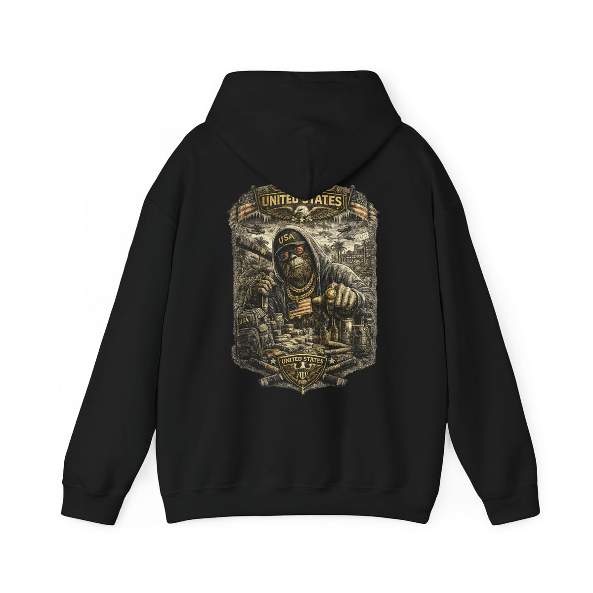 Bigfoot Streetwear Hoodie for Men  Urban Black Hoodie with Bigfoot Graphic Back Print, Hip Hop Style Sweatshirt