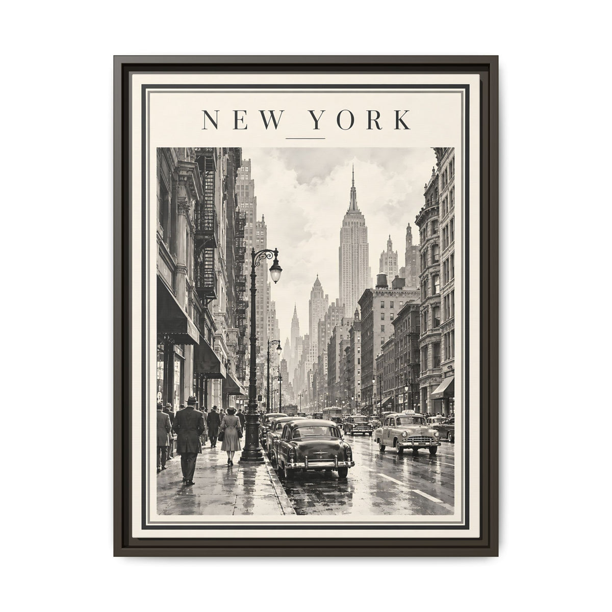 Vintage New York City Framed Canvas – Black & White Street Art