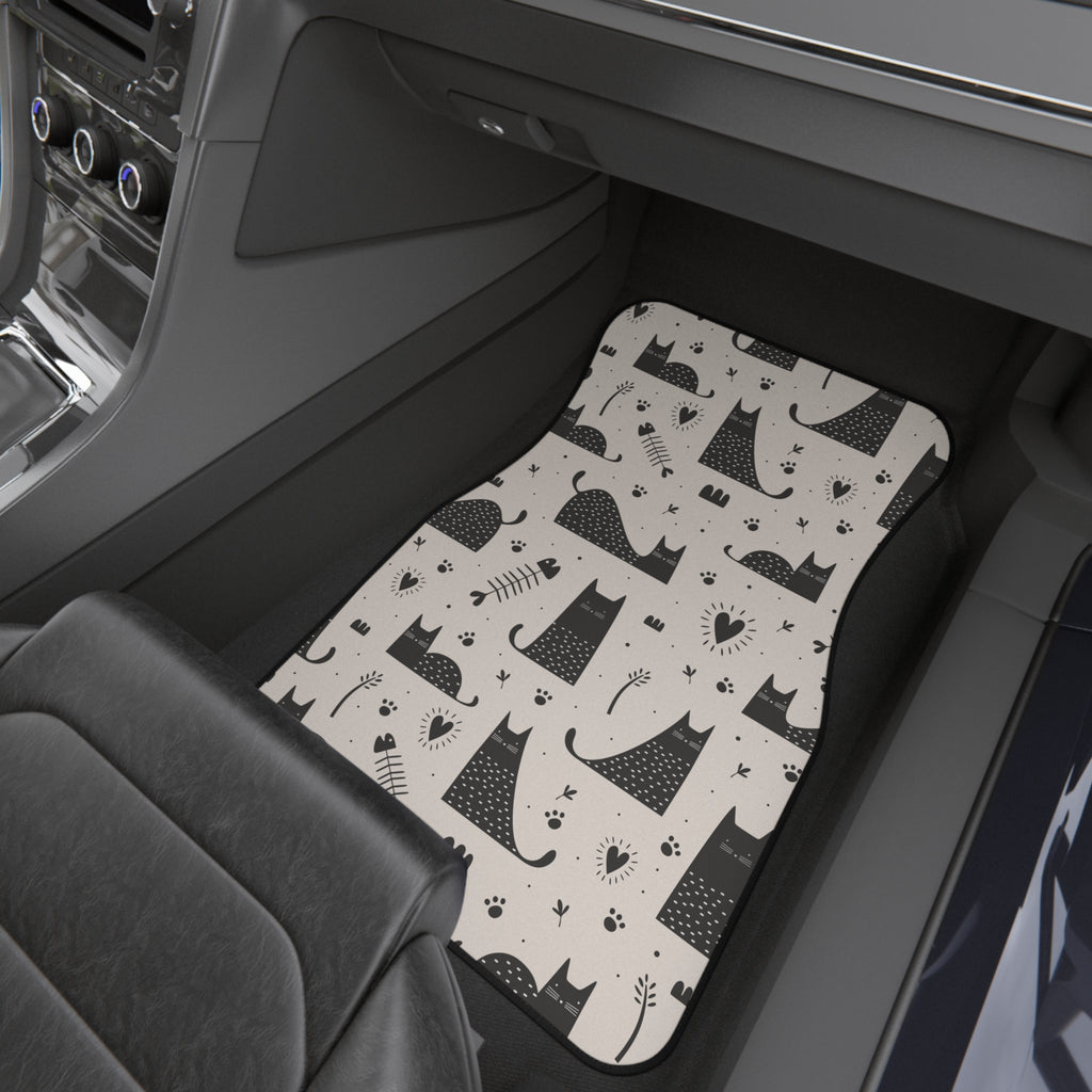 Black & White Cat Car Floor Mats – 4-Piece Set