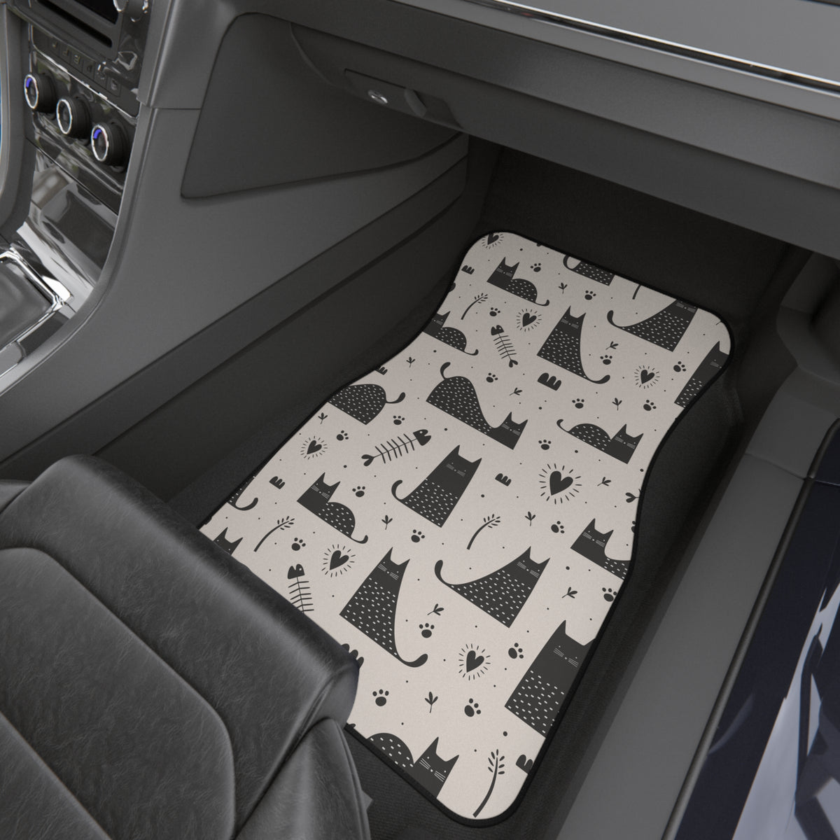 Black & White Cat Car Floor Mats – 4-Piece Set