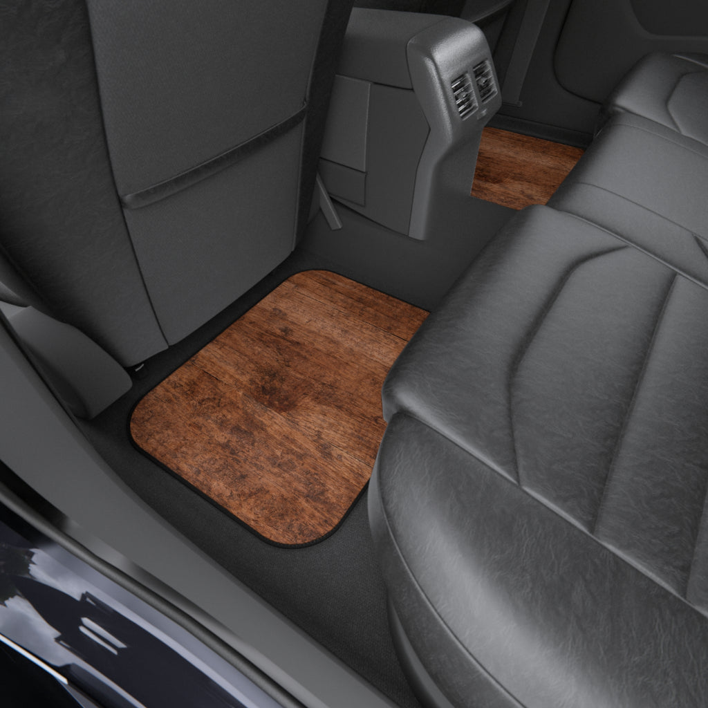 Rustic Wood Car Floor Mats – Brown 4-Piece Set