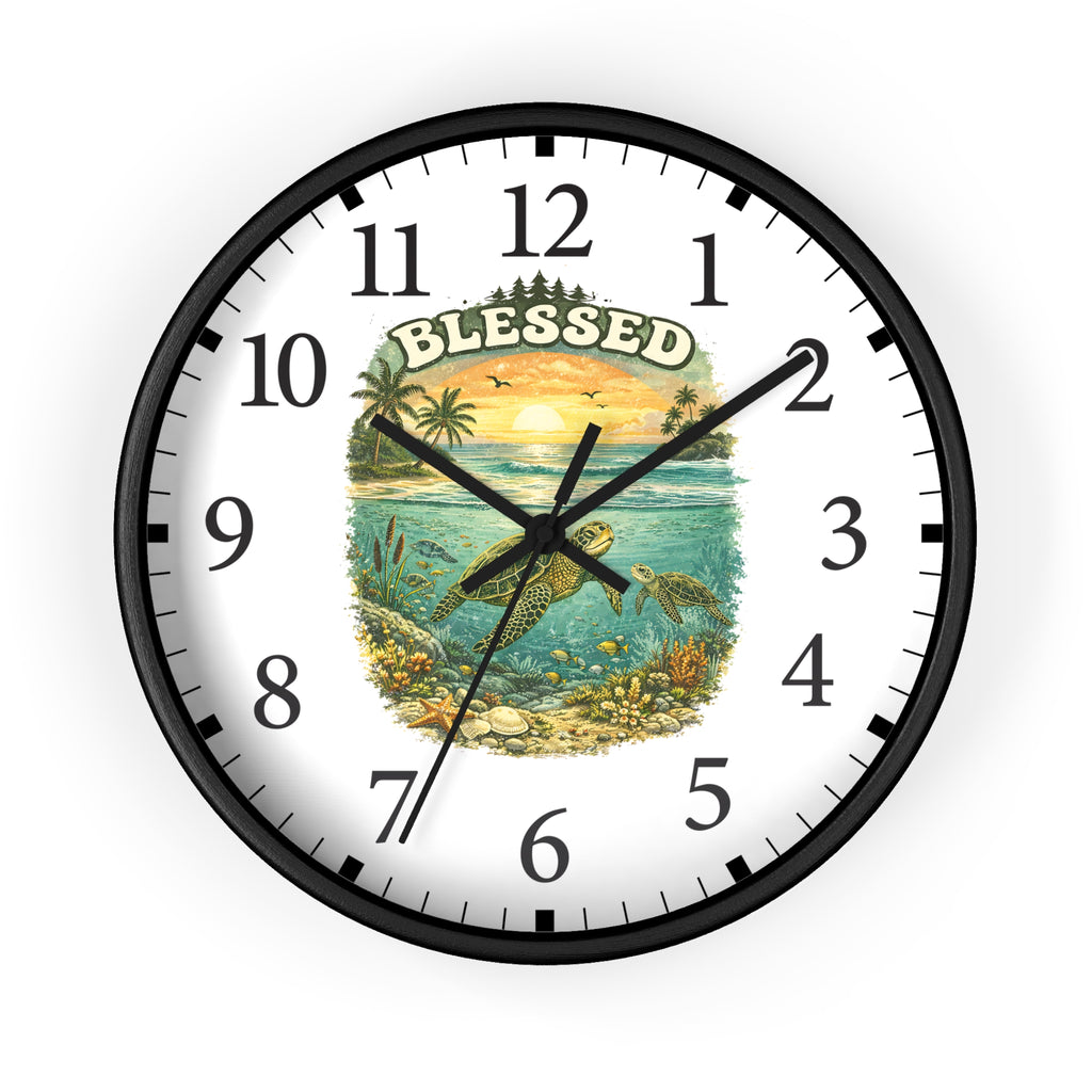 Blessed Sea Turtle Wall Clock | Beach Sunset Ocean Decor