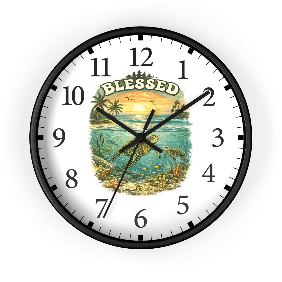 Blessed Sea Turtle Wall Clock | Beach Sunset Ocean Decor