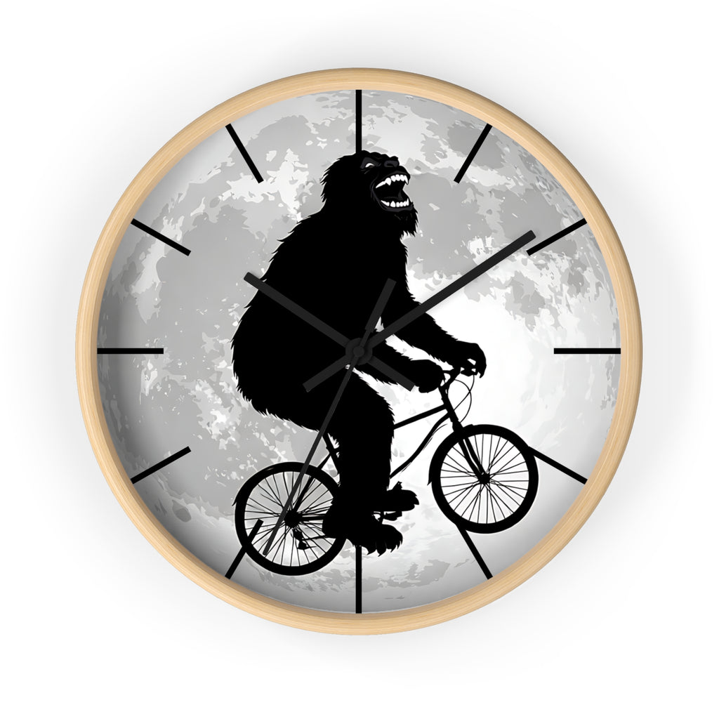Bigfoot Riding Bike Wall Clock | Moon Silhouette, Funny Cryptid Decor