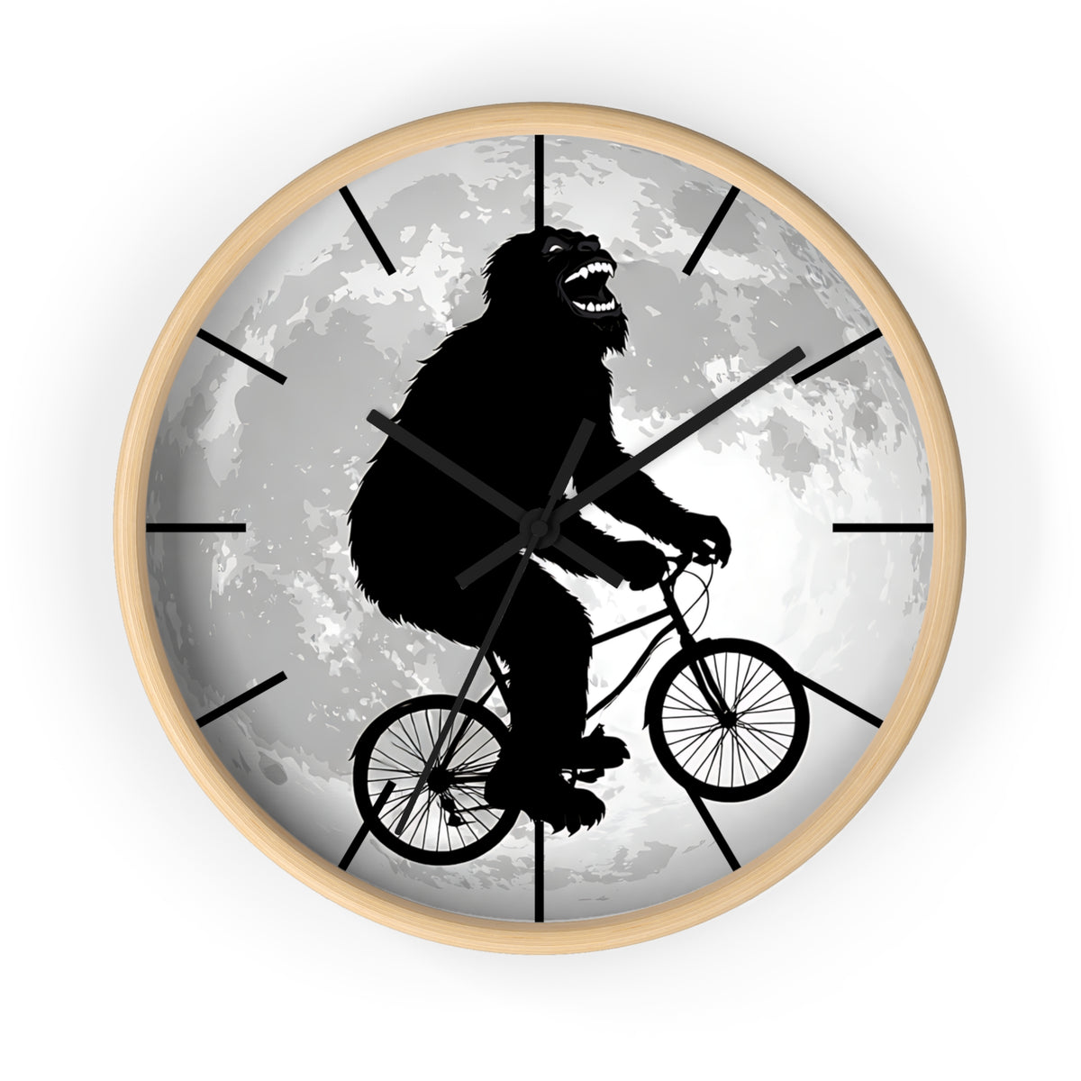 Bigfoot Riding Bike Wall Clock | Moon Silhouette, Funny Cryptid Decor