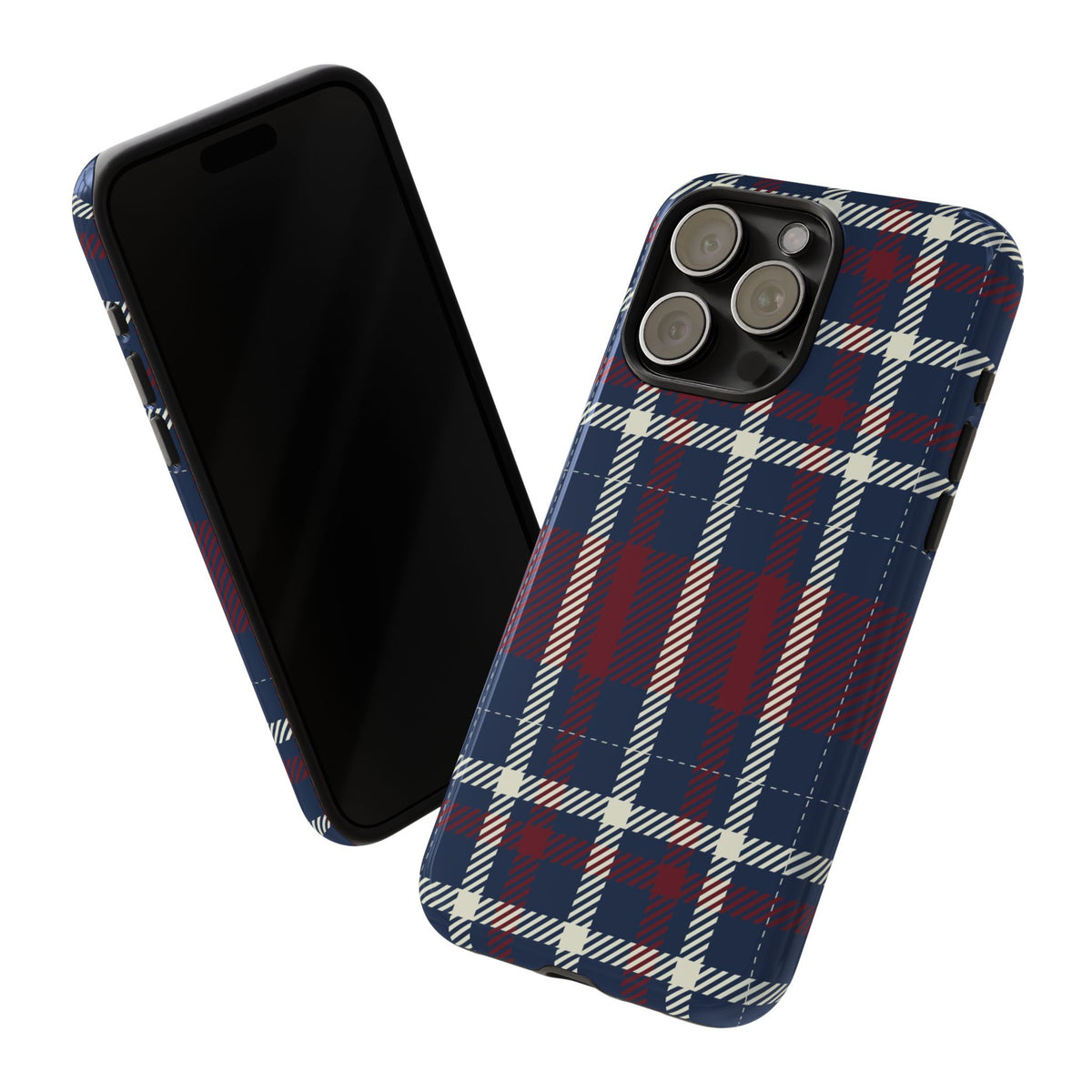 Navy Blue Plaid Phone Case – Classic Tartan Tough Case