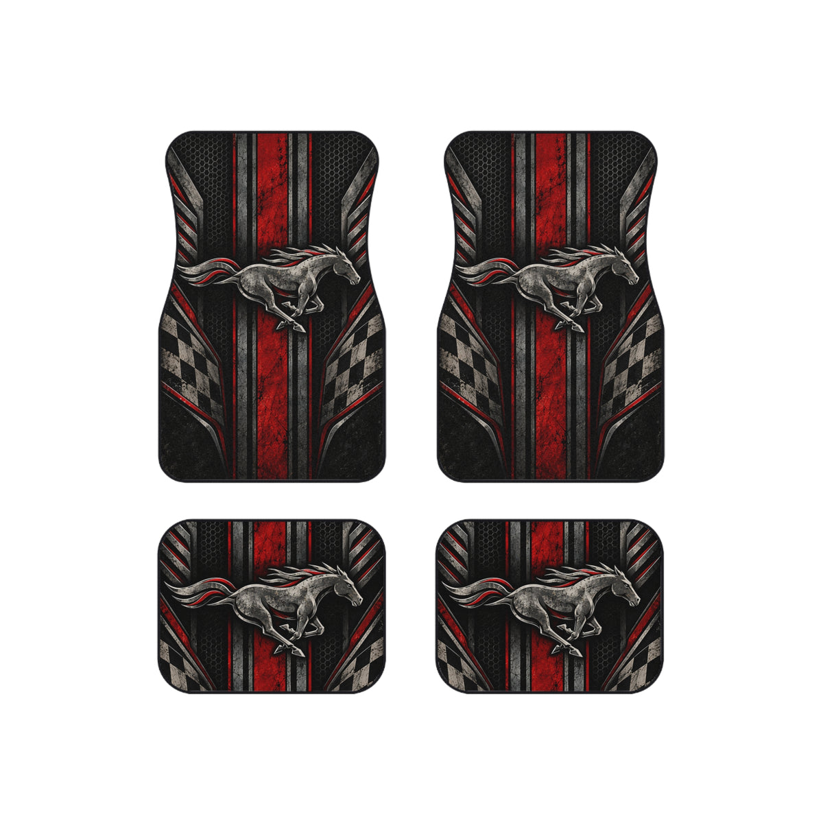 Wild Horse Racing Car Floor Mats – Red & Black 4-Piece Set