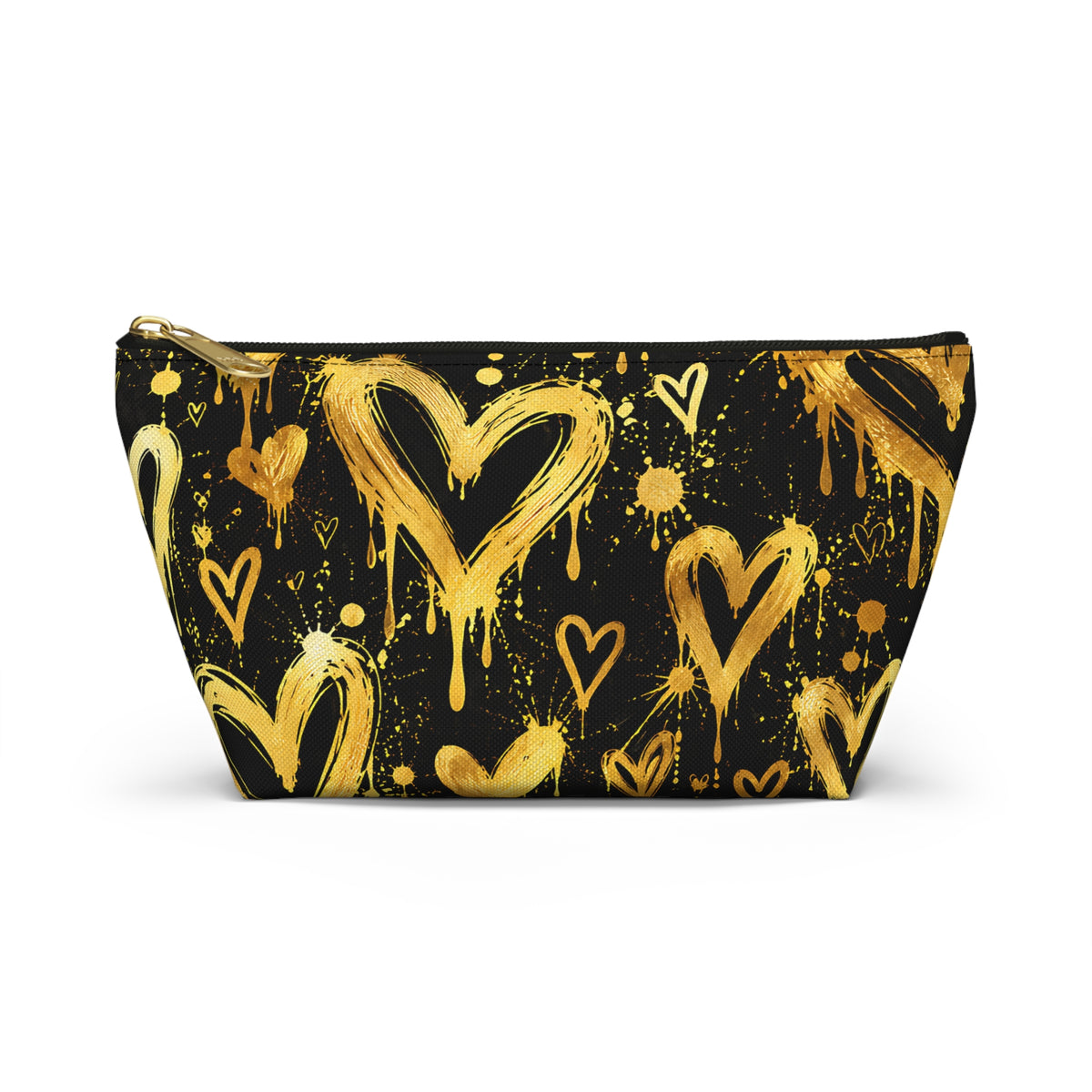 Gold Graffiti Hearts Pouch – Black & Gold Street Art Print