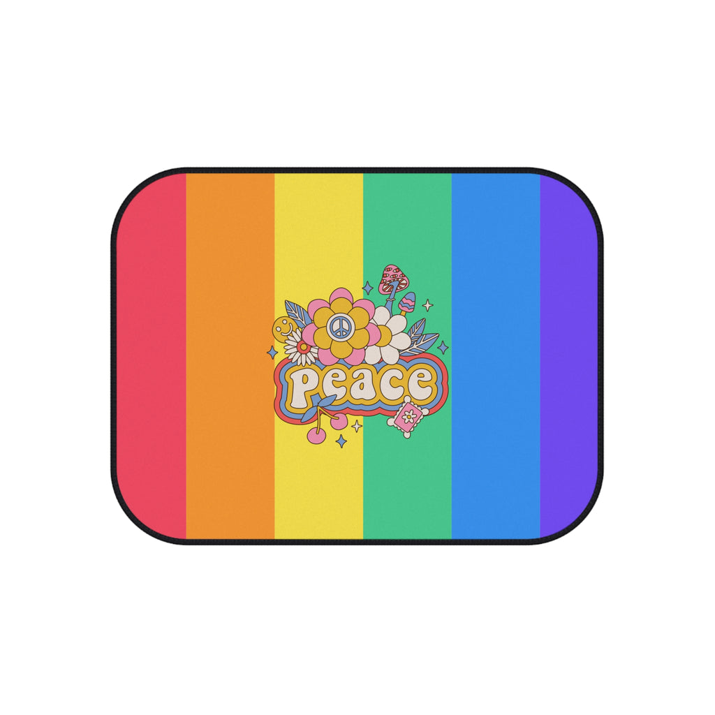 Rainbow Peace Car Floor Mats – Retro 4-Piece Set