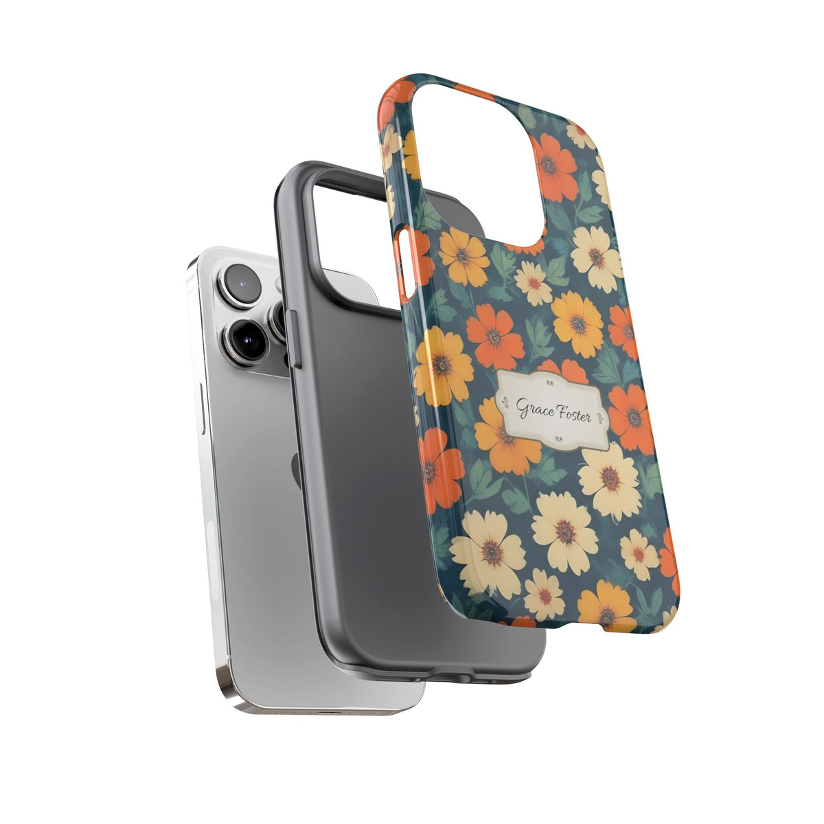 Personalized Retro Floral Phone Case with Name – Tough Case