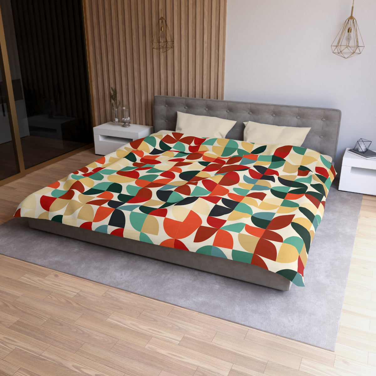 Retro Geometric Petal Pattern Duvet Cover | Mid Century Modern Bedding