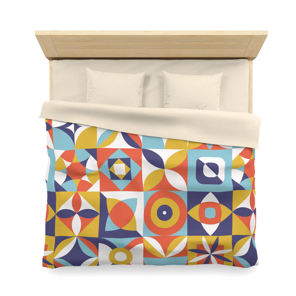 Geometric Retro Tile Pattern Microfiber Duvet Cover | Colorful Mid Century Design