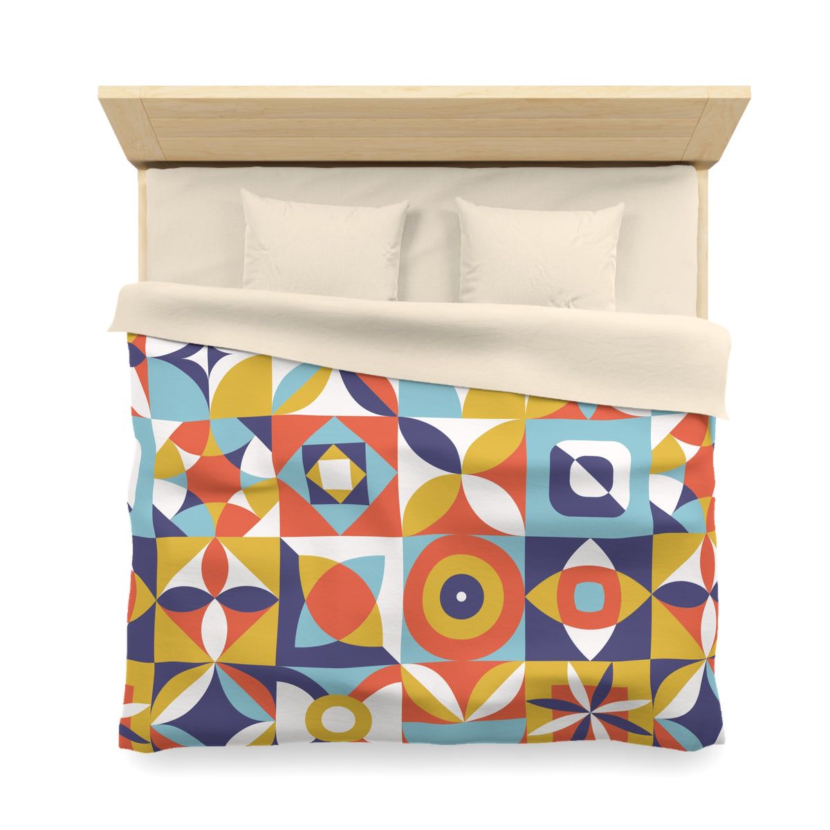 Geometric Retro Tile Pattern Microfiber Duvet Cover | Colorful Mid Century Design