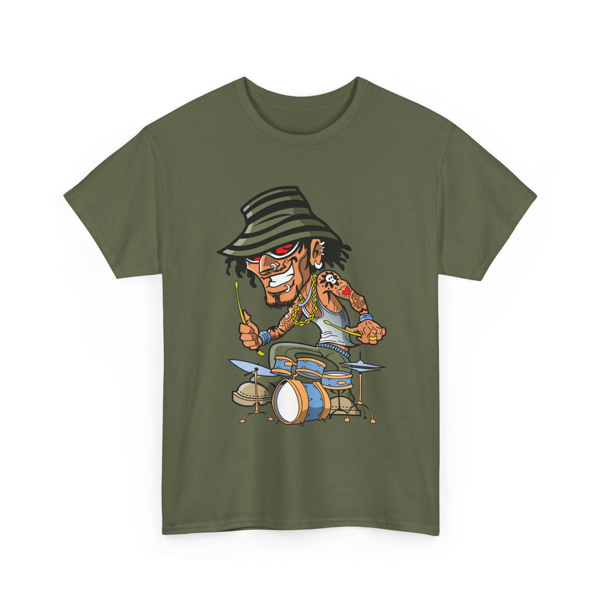 Drummer T-Shirt – Funny Cartoon Rock & Music Graphic Tee
