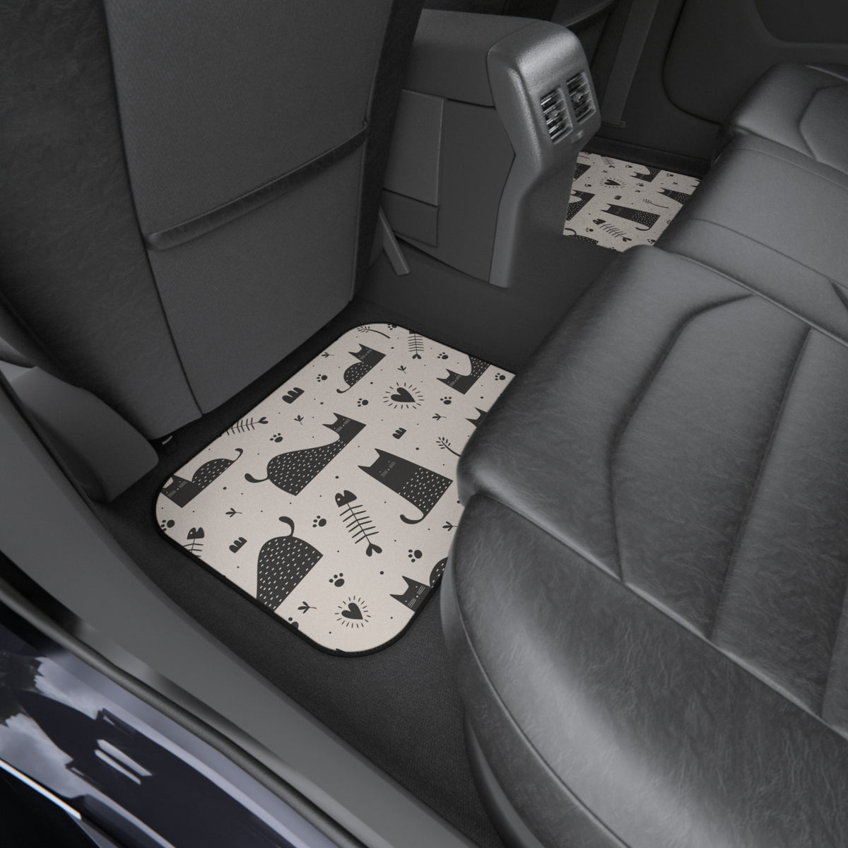 Black & White Cat Car Floor Mats – 4-Piece Set