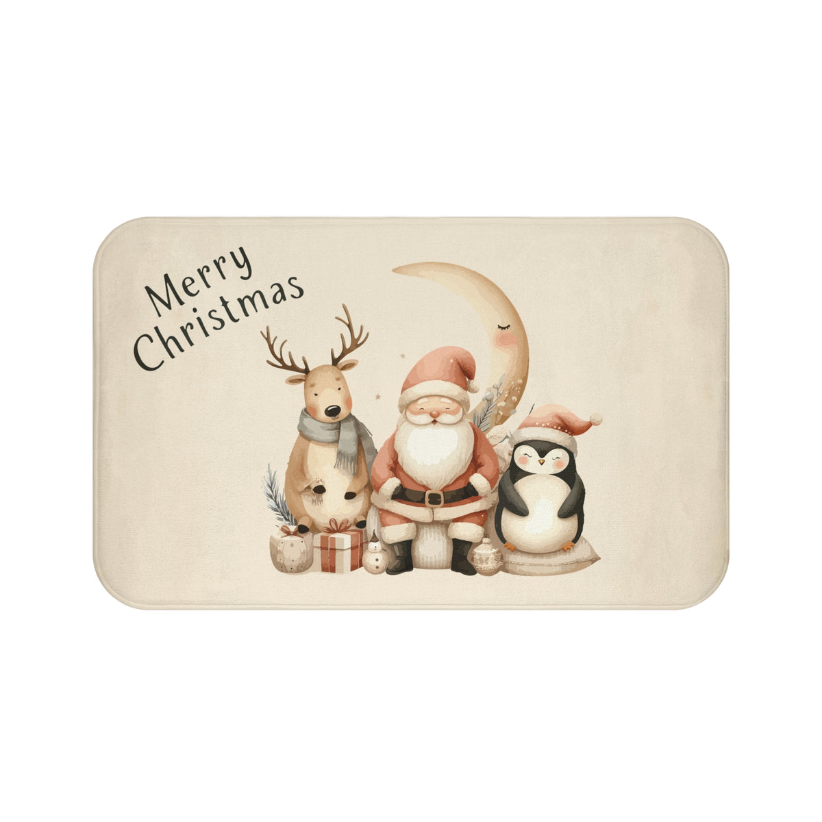 Merry Christmas Santa & Reindeer Bath Mat – Cute Holiday Bathroom Decor