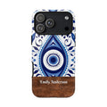 Personalized Blue Tile Phone Case with Name – Mediterranean Floral Design