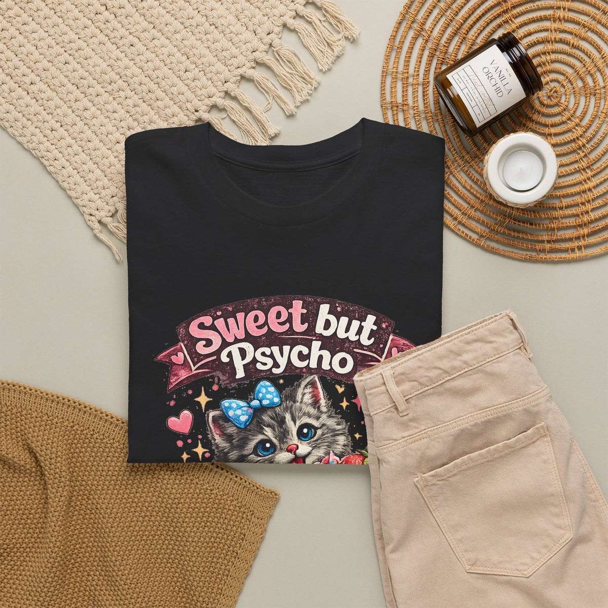 “Sweet But Psycho” T-Shirt – Cute Funny Kawaii Cat Graphic Tee