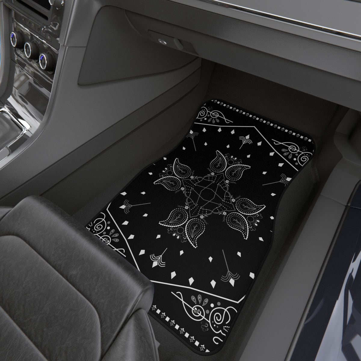 Black Bandana Paisley Car Floor Mats – 4-Piece Set
