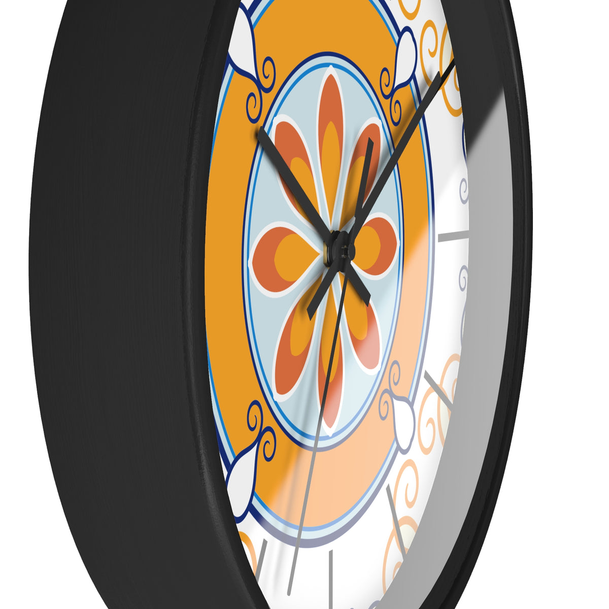 Mediterranean Tile Mandala Wall Clock | Orange Blue Floral Pattern