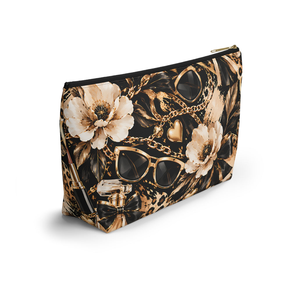Black & Gold Glam Pouch – Floral Fashion Print