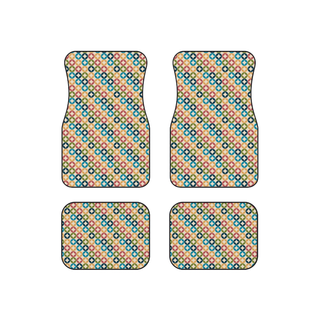 Retro Geometric Car Floor Mats – Colorful 4-Piece Set