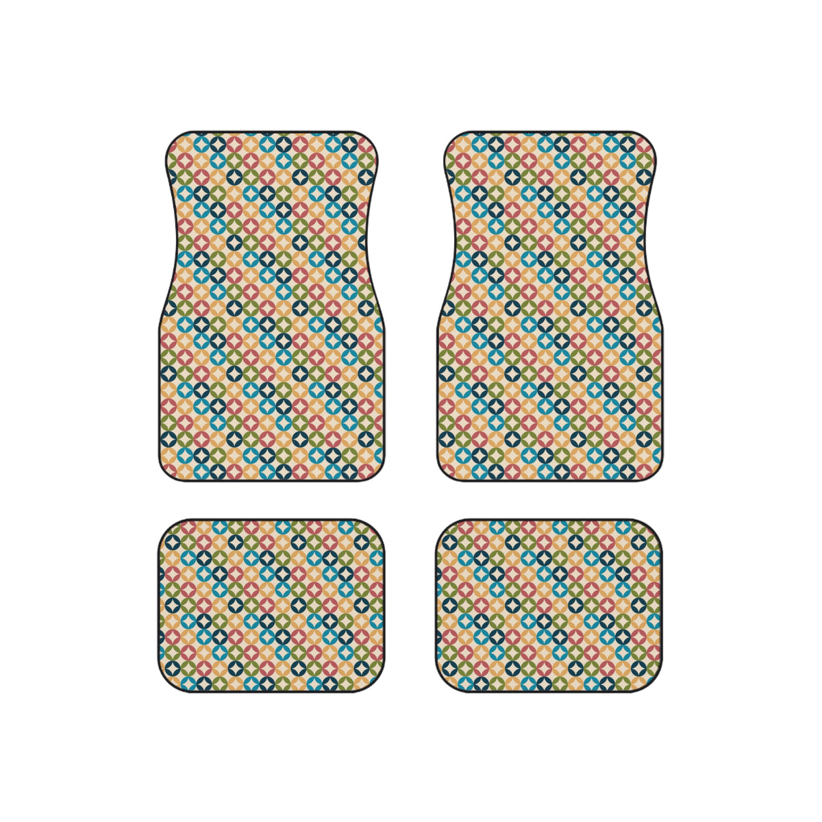 Retro Geometric Car Floor Mats – Colorful 4-Piece Set