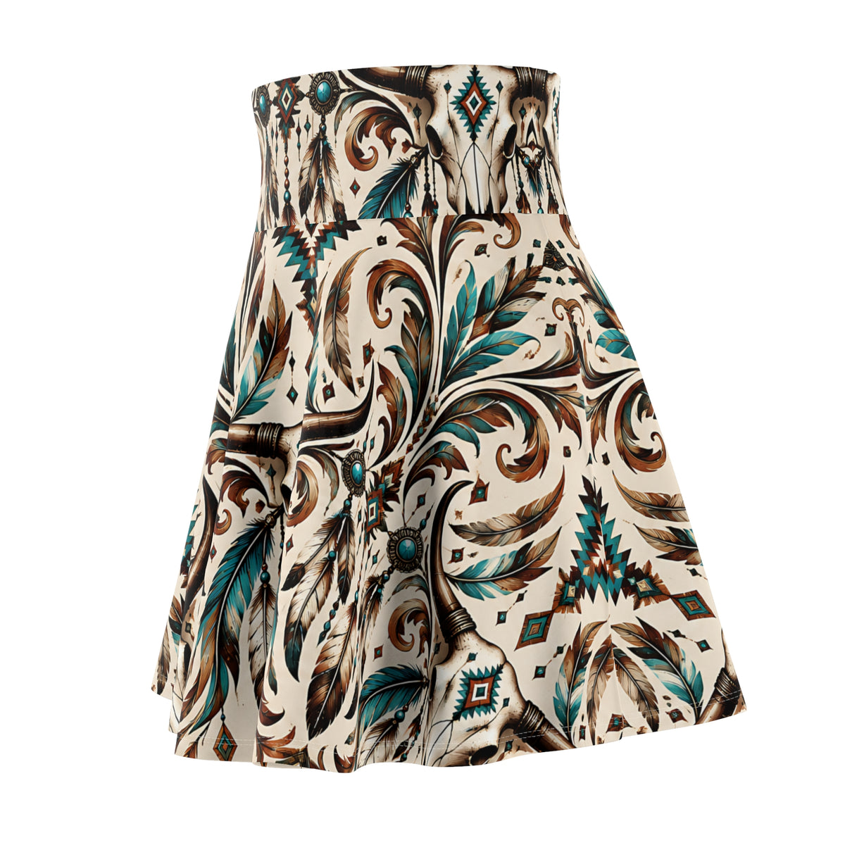 Western Cow Skull Skater Skirt – Southwestern Boho Design