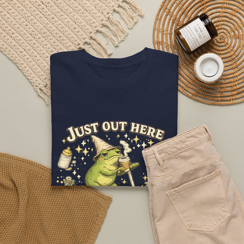 “Running on Caffeine & Mommin’” T-Shirt – Funny Mom Coffee & Frog Graphic Tee