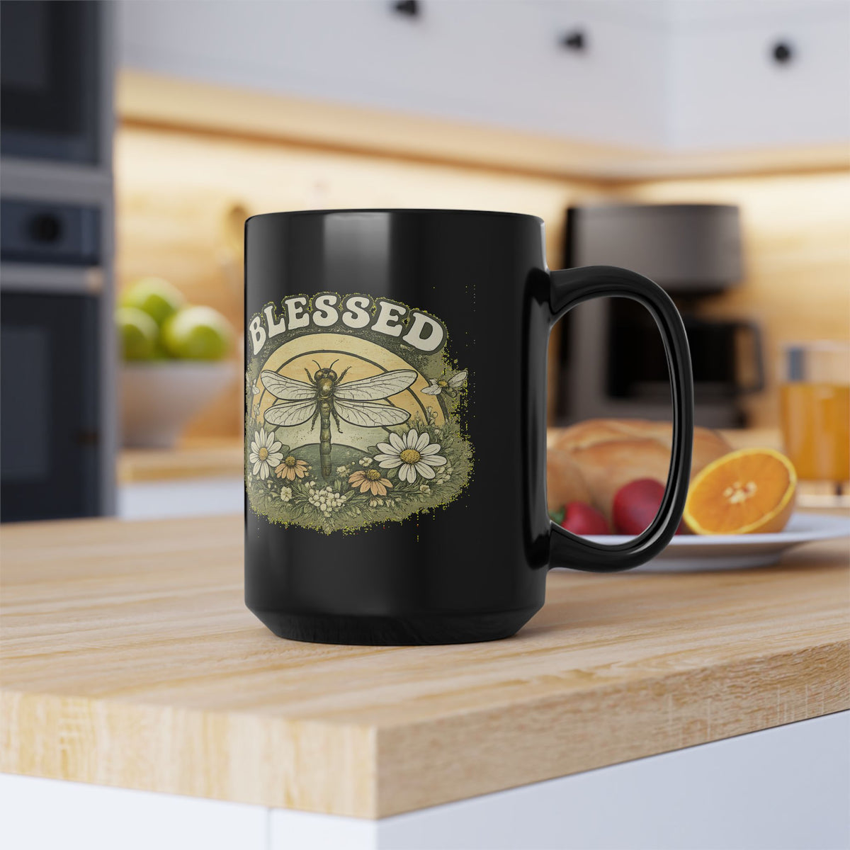 Blessed Dragonfly Mug Floral Faith Coffee Cup Boho Nature Gift for Her