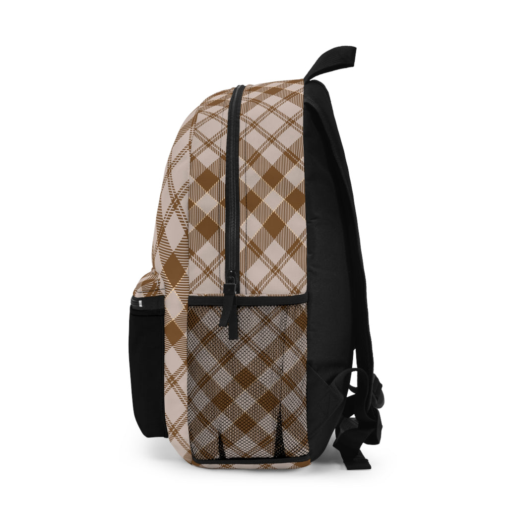 Brown Plaid Backpack – Neutral Preppy Checkered Graphic Backpack
