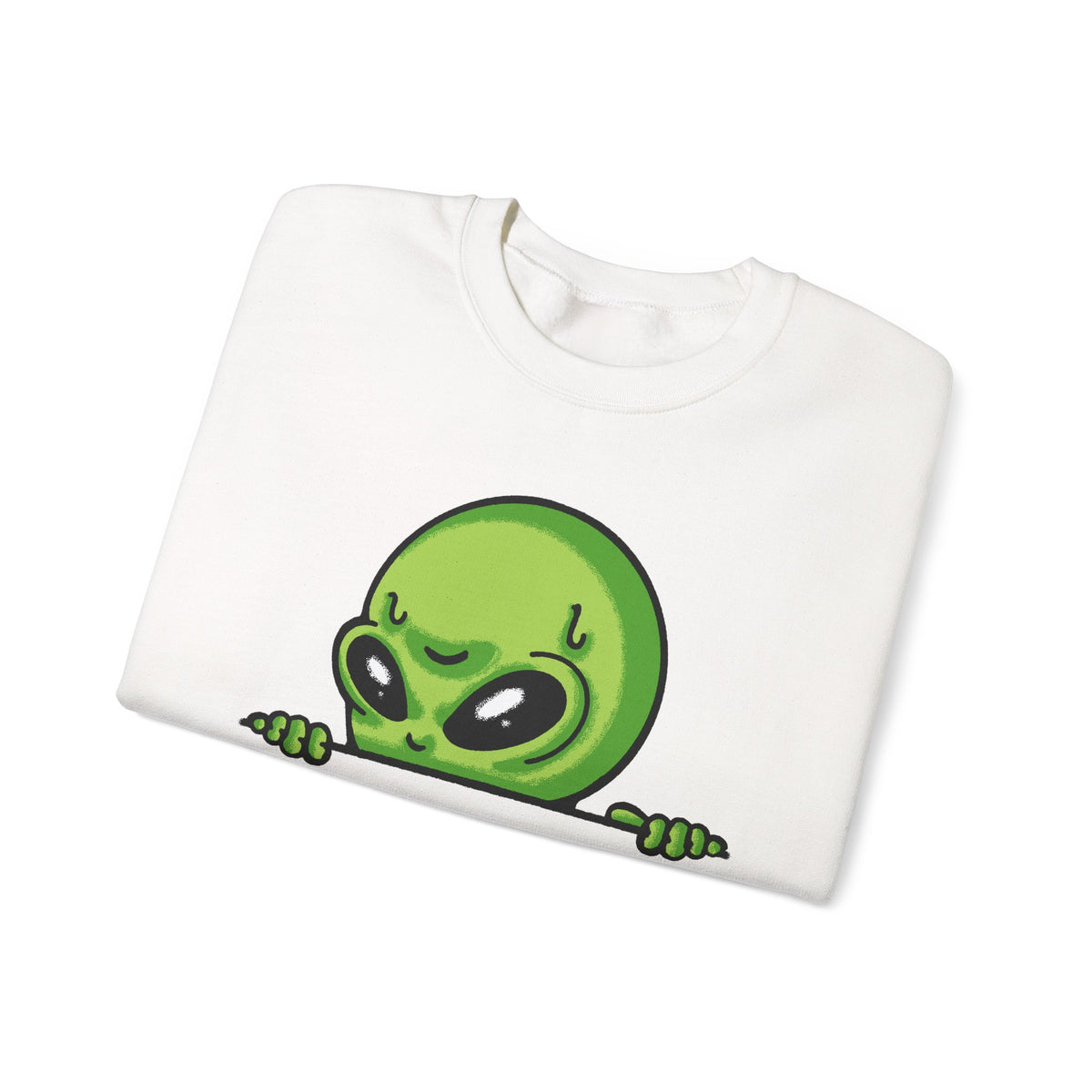 Alien Peeking Crewneck Sweatshirt  Cute Green Alien Graphic