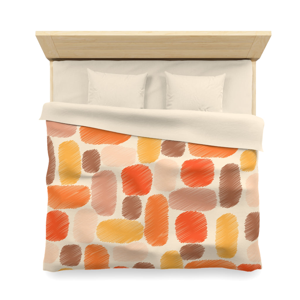 Abstract Brushstroke Squares Microfiber Duvet Cover | Autumn Ochre Terracotta Pattern